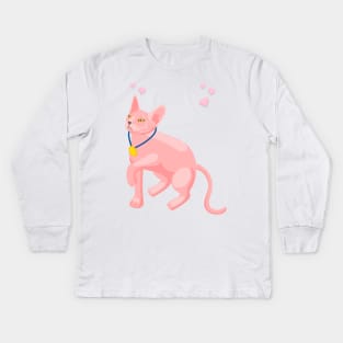 3d effect pink cat with medal Kids Long Sleeve T-Shirt